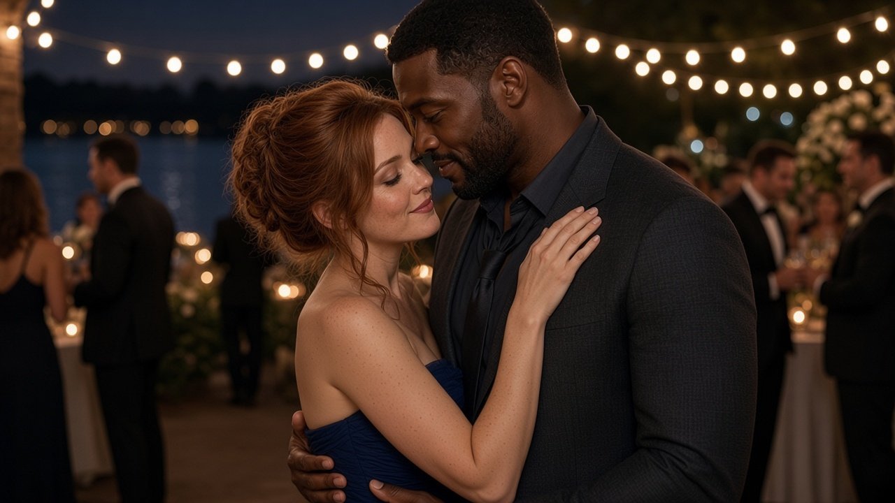 the reception; slow dance under string lights