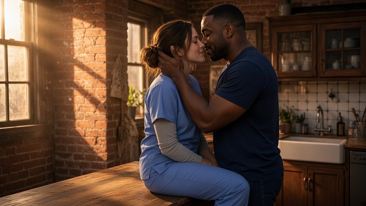 sunrise in his kitchen; the first kiss against the counter