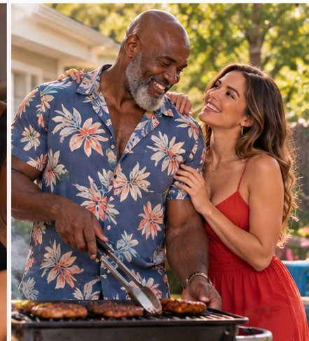 Cedric grilling ribs at the block party with Jessica