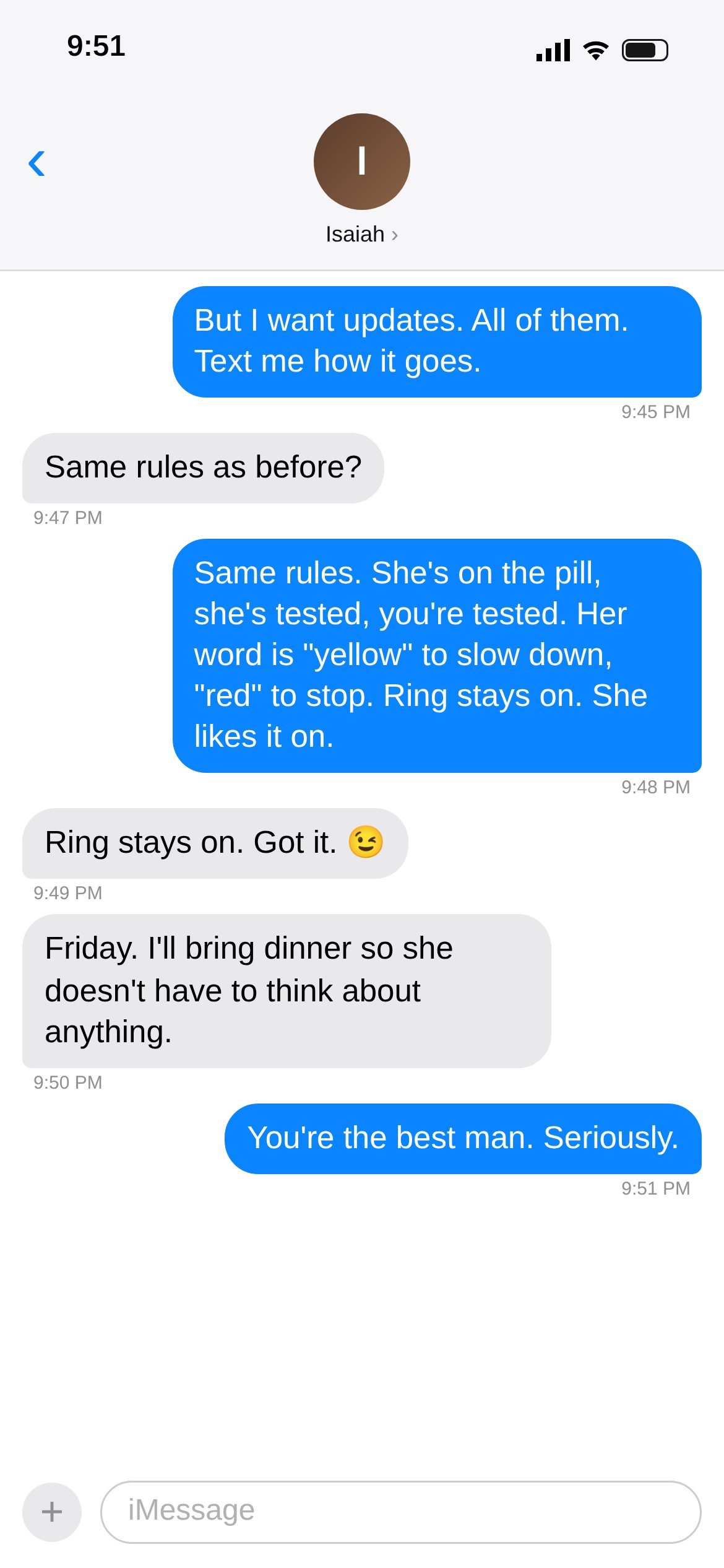 Text thread screenshot 5 of 15: Same rules, a word to slow down, a word to stop. The ring stays on.